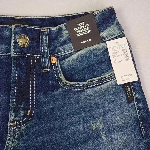 Silver Jean Co. Womens Suki Curvy Fit Mid Rise Bootcut 26x31 Indigo Distress NWT - Picture 3 of 16